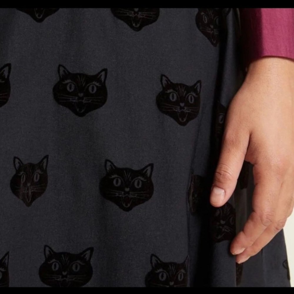 Collectif X Modcloth Black Cat Velvet Swing Skirt